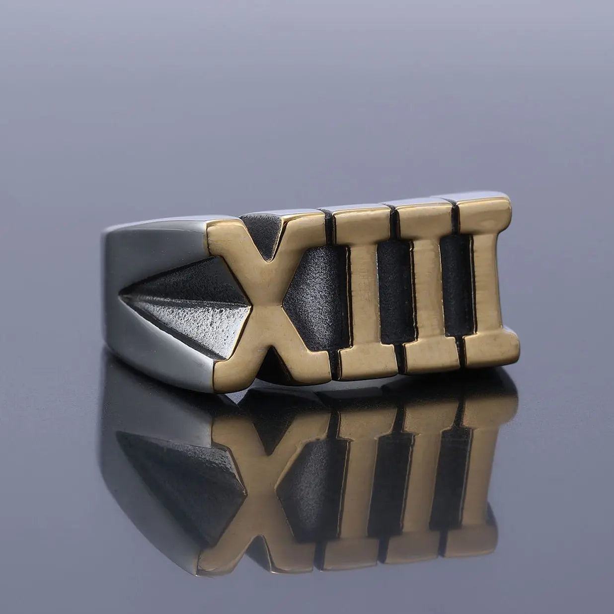 Stainless Steel Roman Numeral XIII Ring Set - Blade & Thread