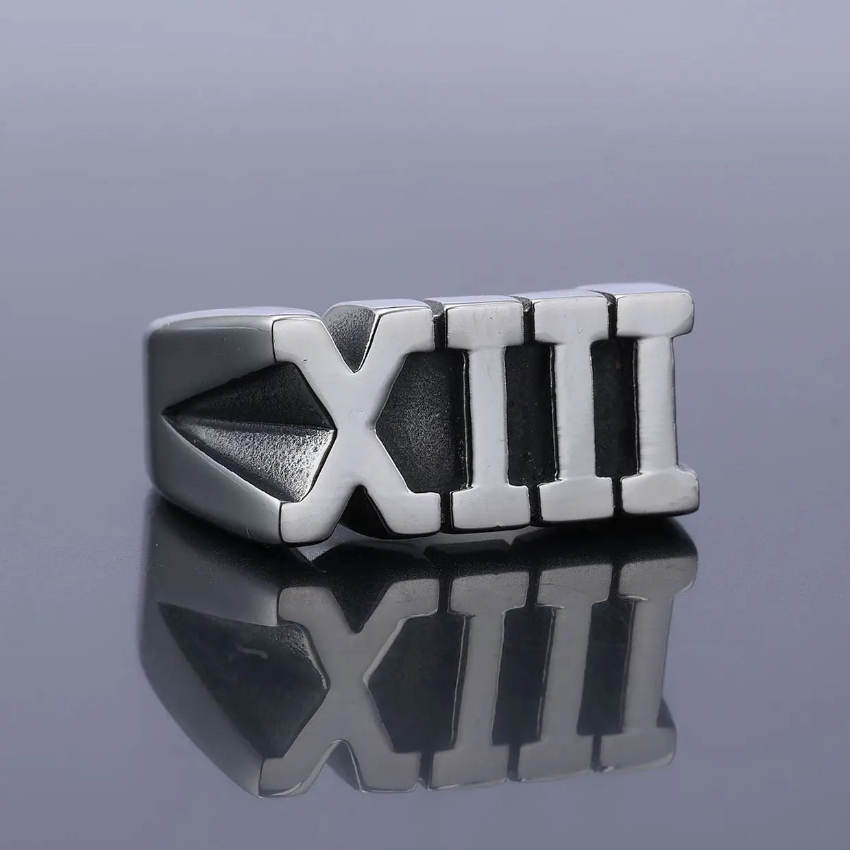 Stainless Steel Roman Numeral XIII Ring Set - Blade & Thread