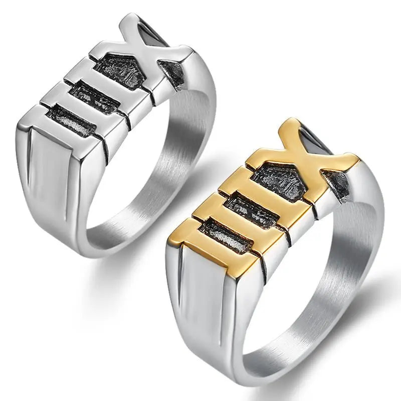 Stainless Steel Roman Numeral XIII Ring Set - Blade & Thread