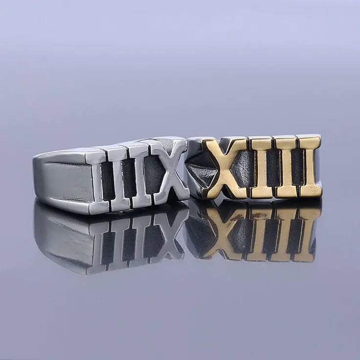 Stainless Steel Roman Numeral XIII Ring Set - Blade & Thread
