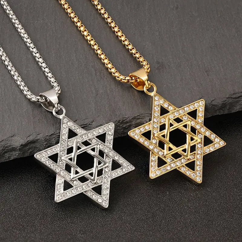 star of david necklace diamond-studded double-layer necklace nowadaysfashion