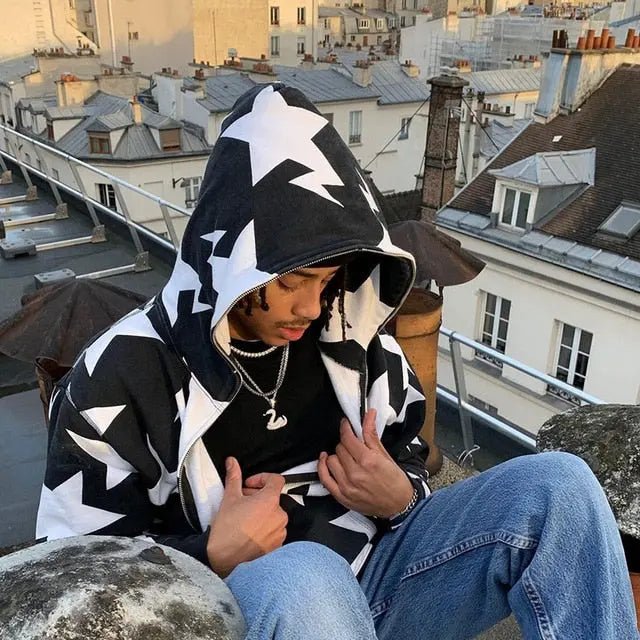 Star Printed Zip Up Hoodies - Blade & Thread