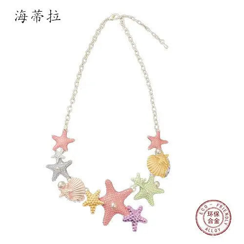 starfish necklace colorful oil painting necklace - Blade & Thread