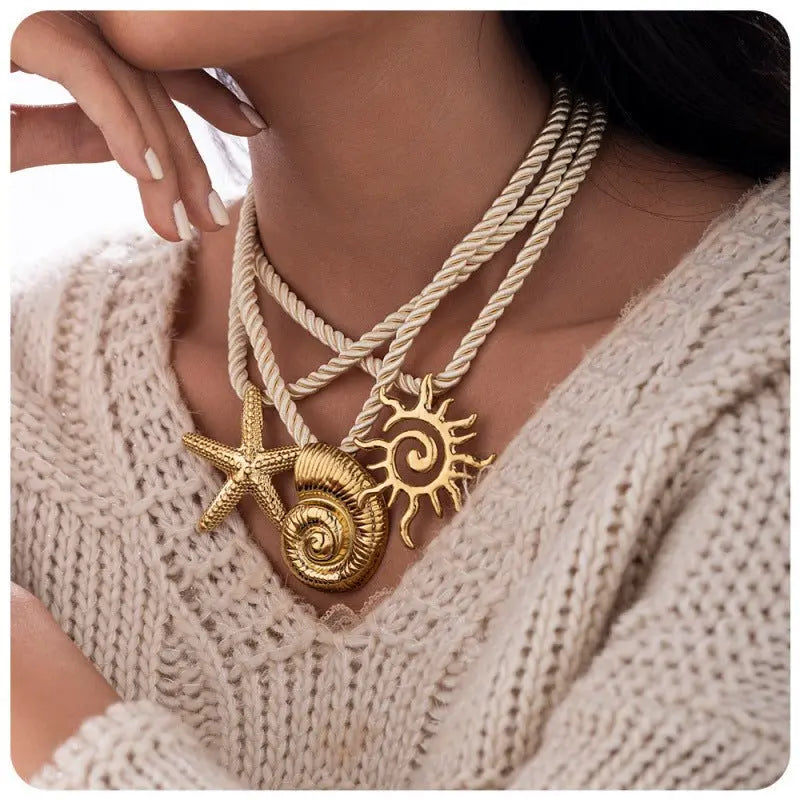 starfish necklace conch sun thick rope necklace - Blade & Thread