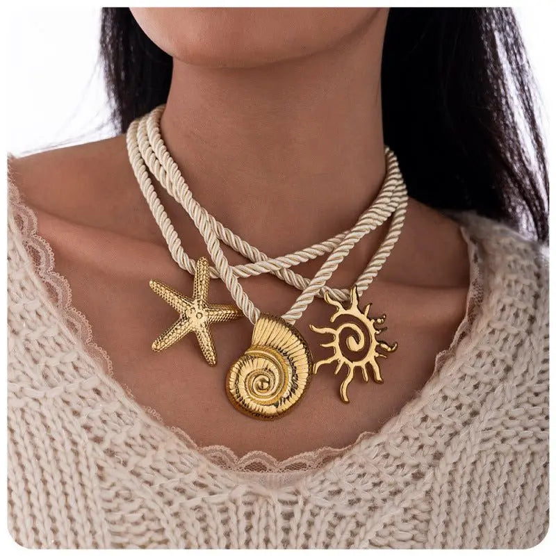 starfish necklace conch sun thick rope necklace - Blade & Thread