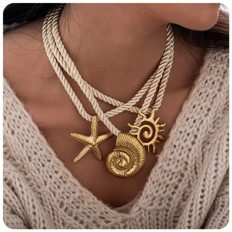 starfish necklace conch sun thick rope necklace - Blade & Thread