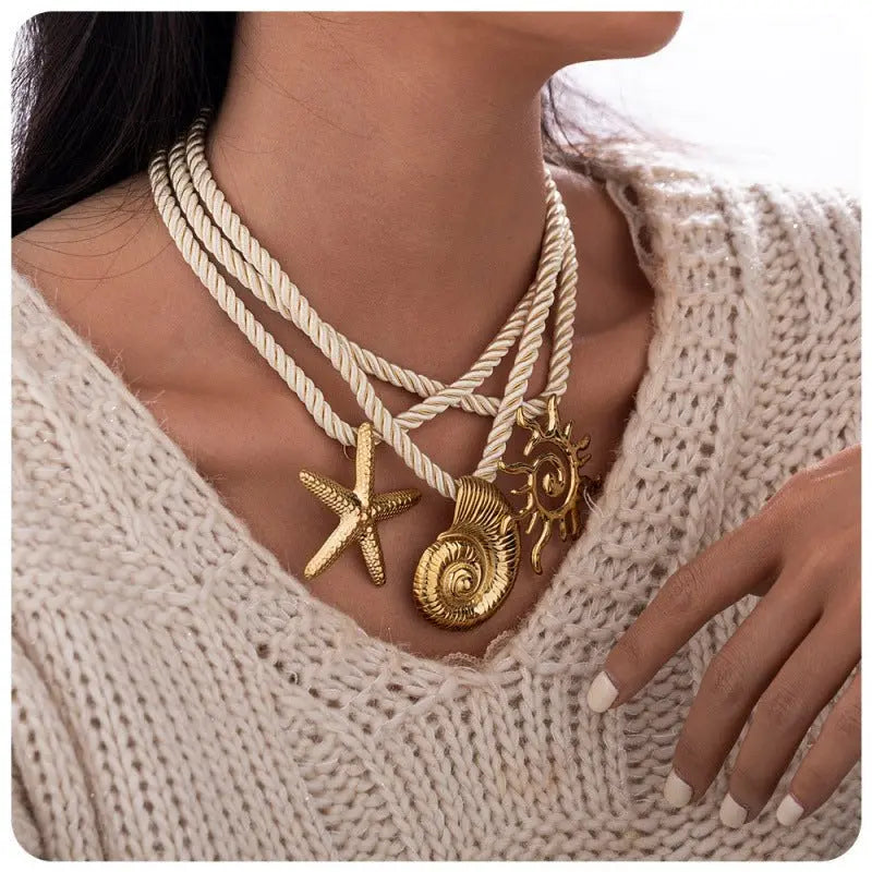 starfish necklace conch sun thick rope necklace - Blade & Thread