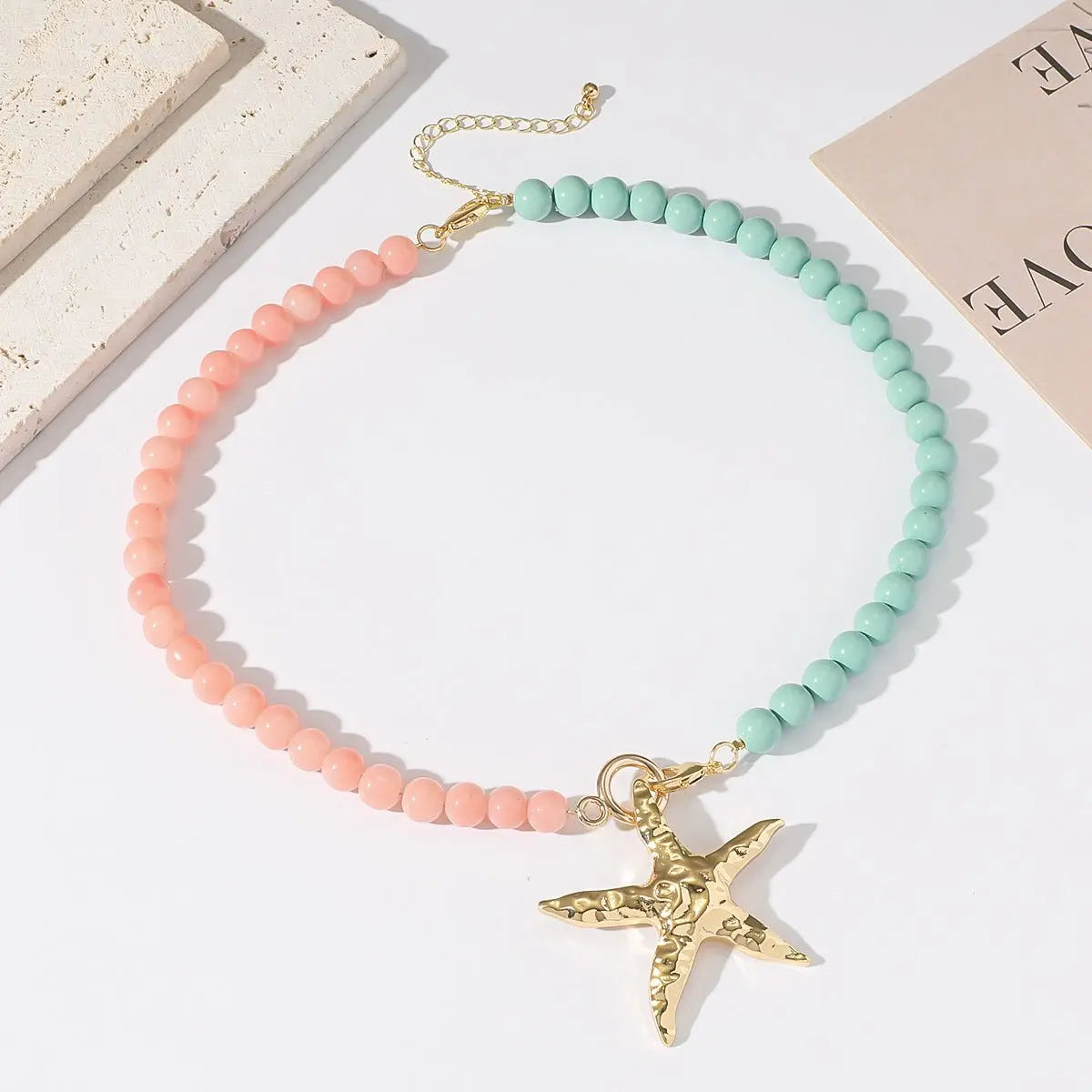 starfish necklace glass beaded red green necklace - Blade & Thread