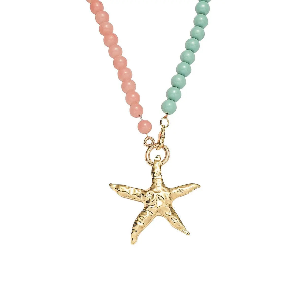 starfish necklace glass beaded red green necklace - Blade & Thread