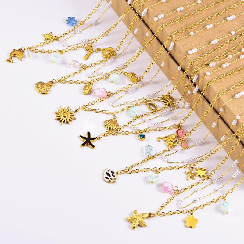 starfish necklace, ocean series millet pearl necklace - Blade & Thread