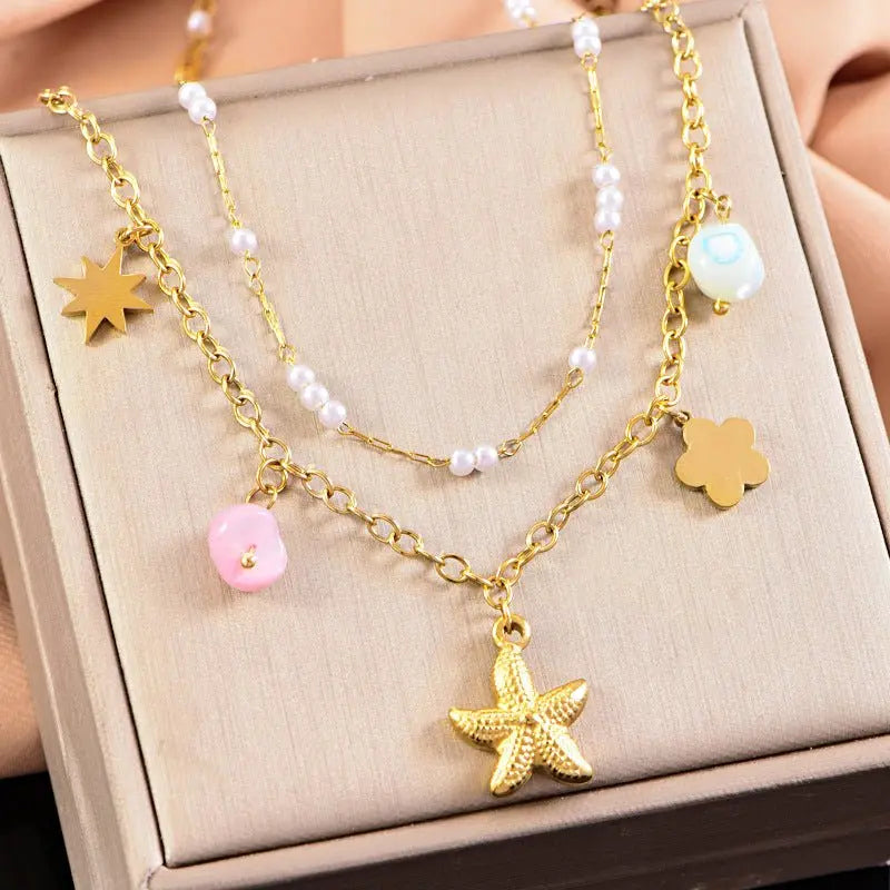 starfish necklace, ocean series millet pearl necklace - Blade & Thread