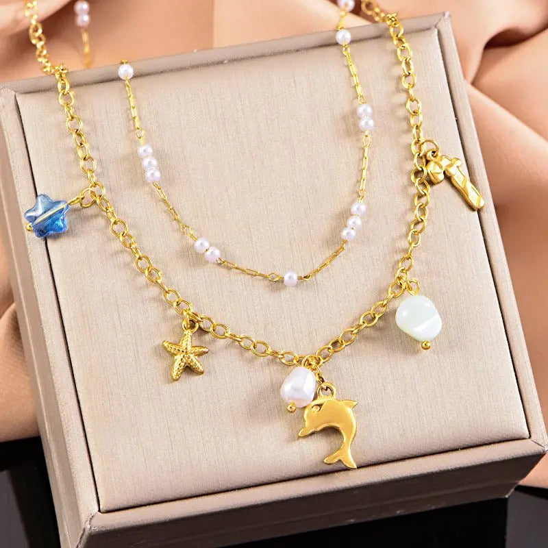 starfish necklace, ocean series millet pearl necklace - Blade & Thread