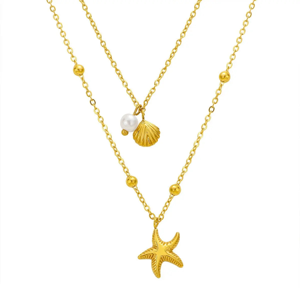 starfish necklace pearl double-layered necklace - Blade & Thread