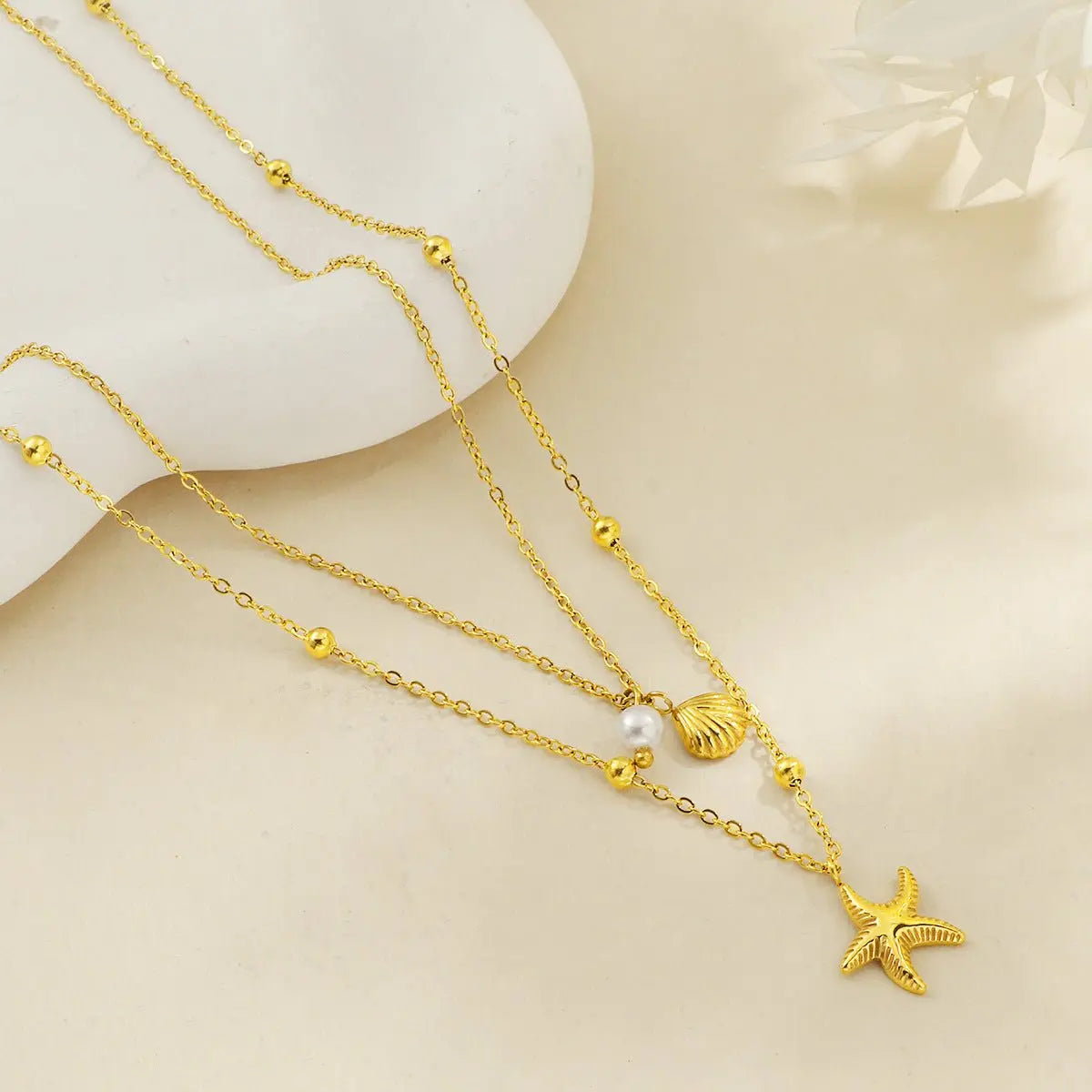 starfish necklace pearl double-layered necklace - Blade & Thread
