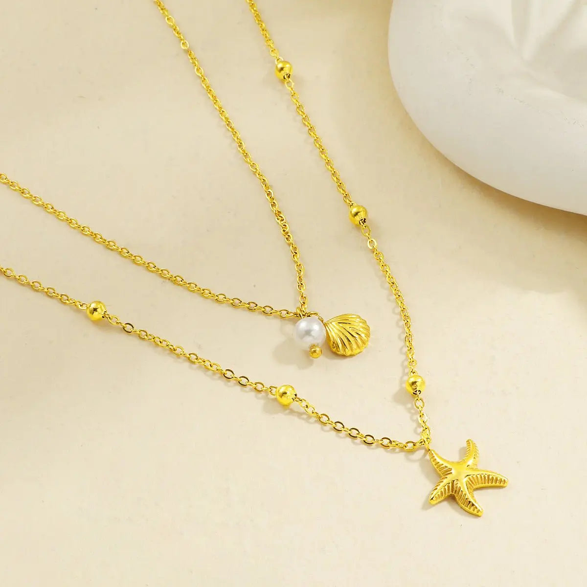 starfish necklace pearl double-layered necklace - Blade & Thread