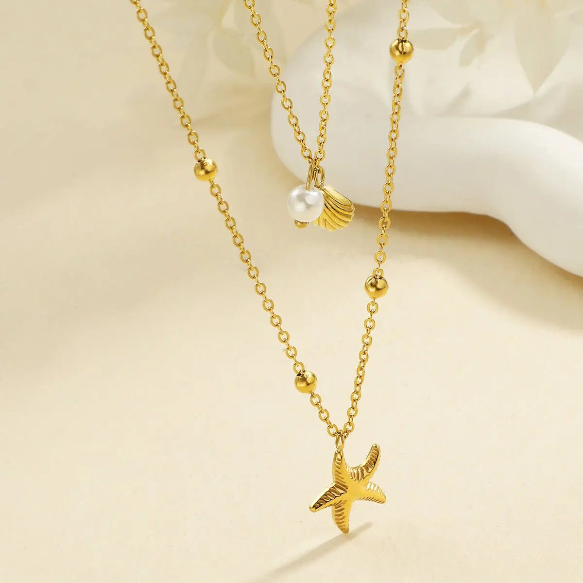 starfish necklace pearl double-layered necklace nowadaysfashion