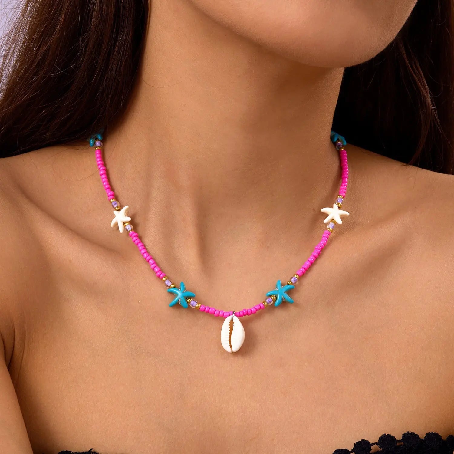 starfish necklace pearl multi-layer stacking necklace nowadaysfashion