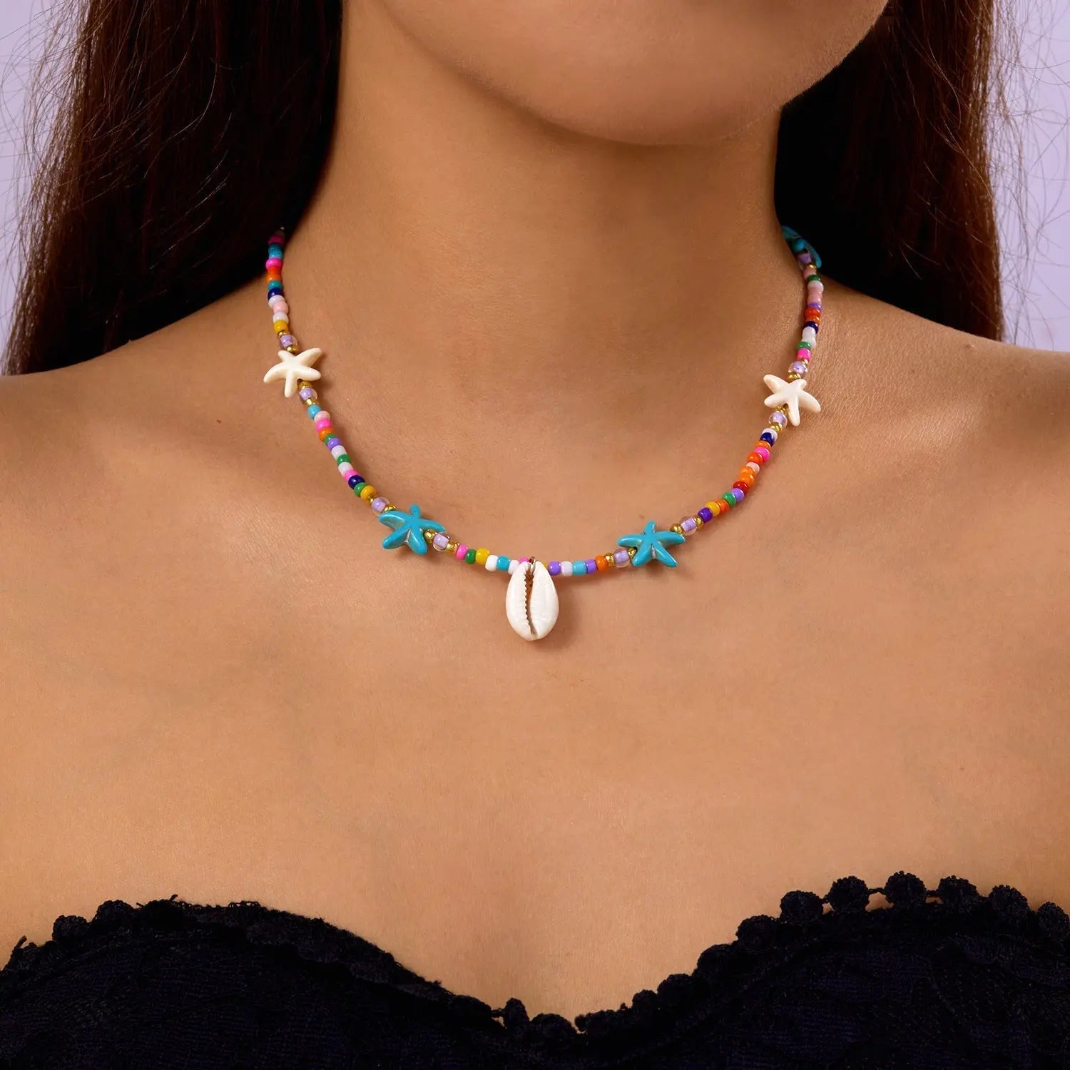 starfish necklace pearl multi-layer stacking necklace nowadaysfashion