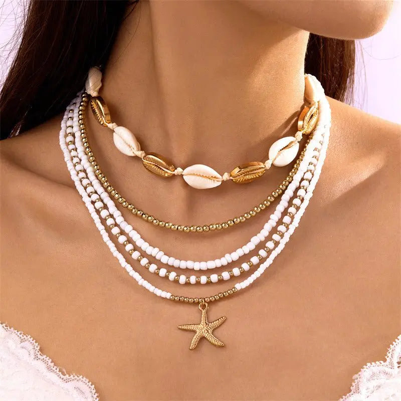 starfish necklace pearl multi-layer stacking necklace - Blade & Thread