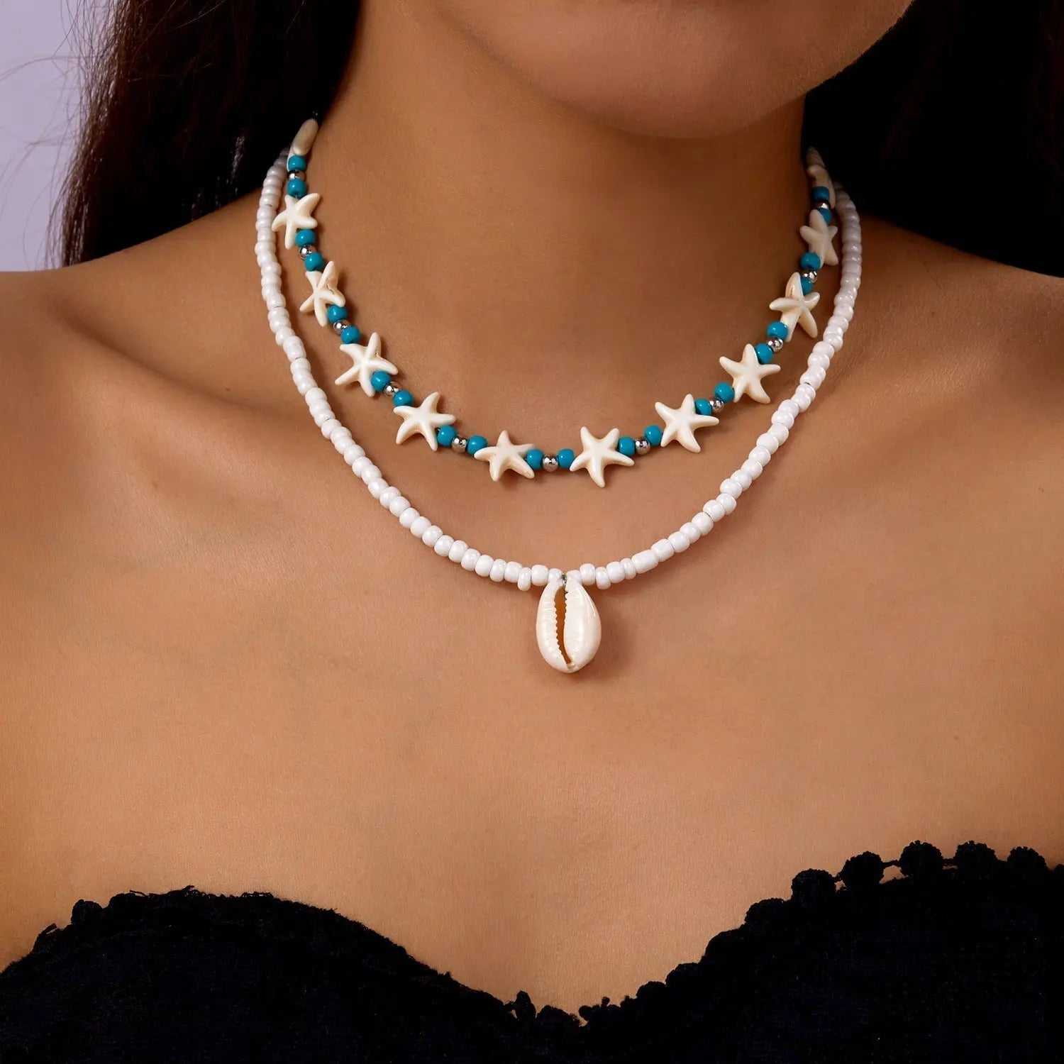 starfish necklace pearl multi-layer stacking necklace - Blade & Thread