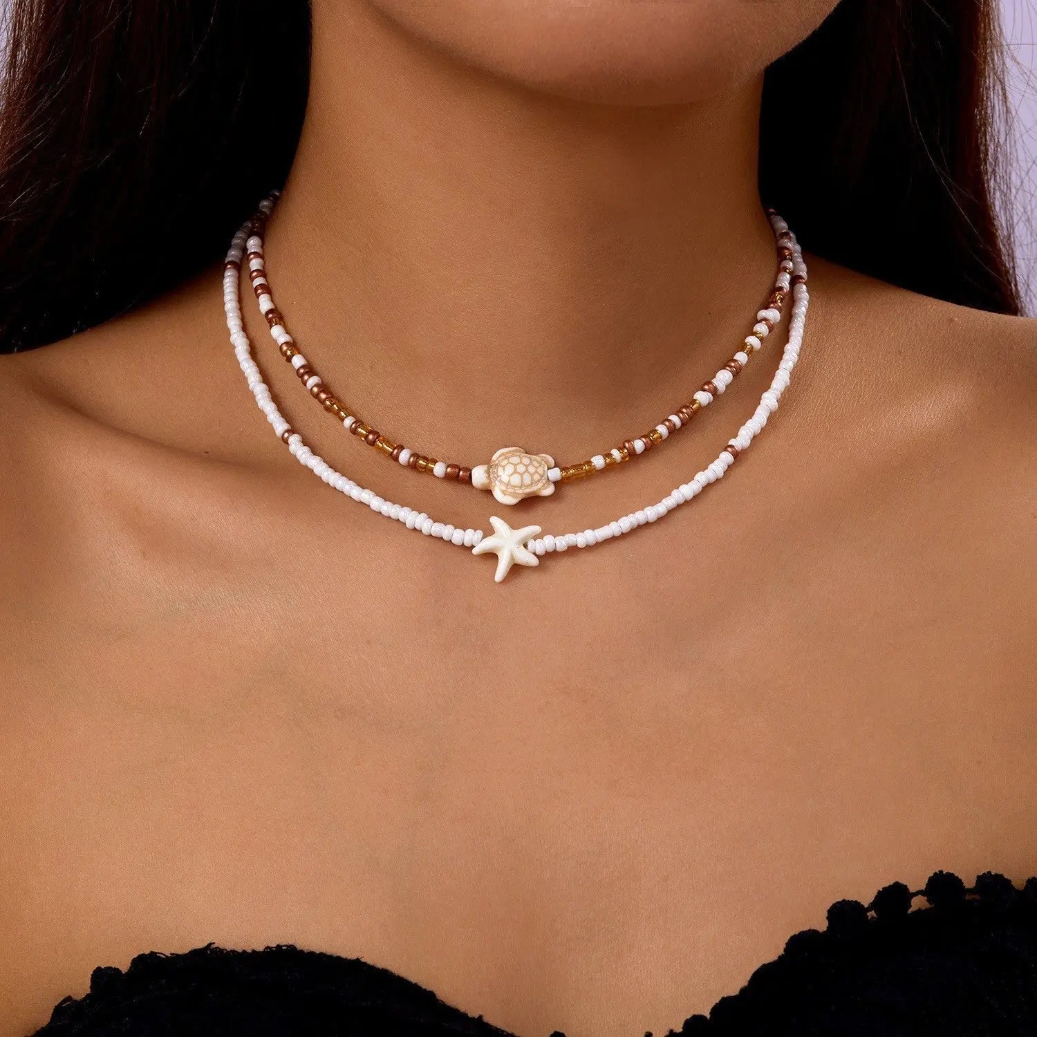starfish necklace pearl multi-layer stacking necklace - Blade & Thread