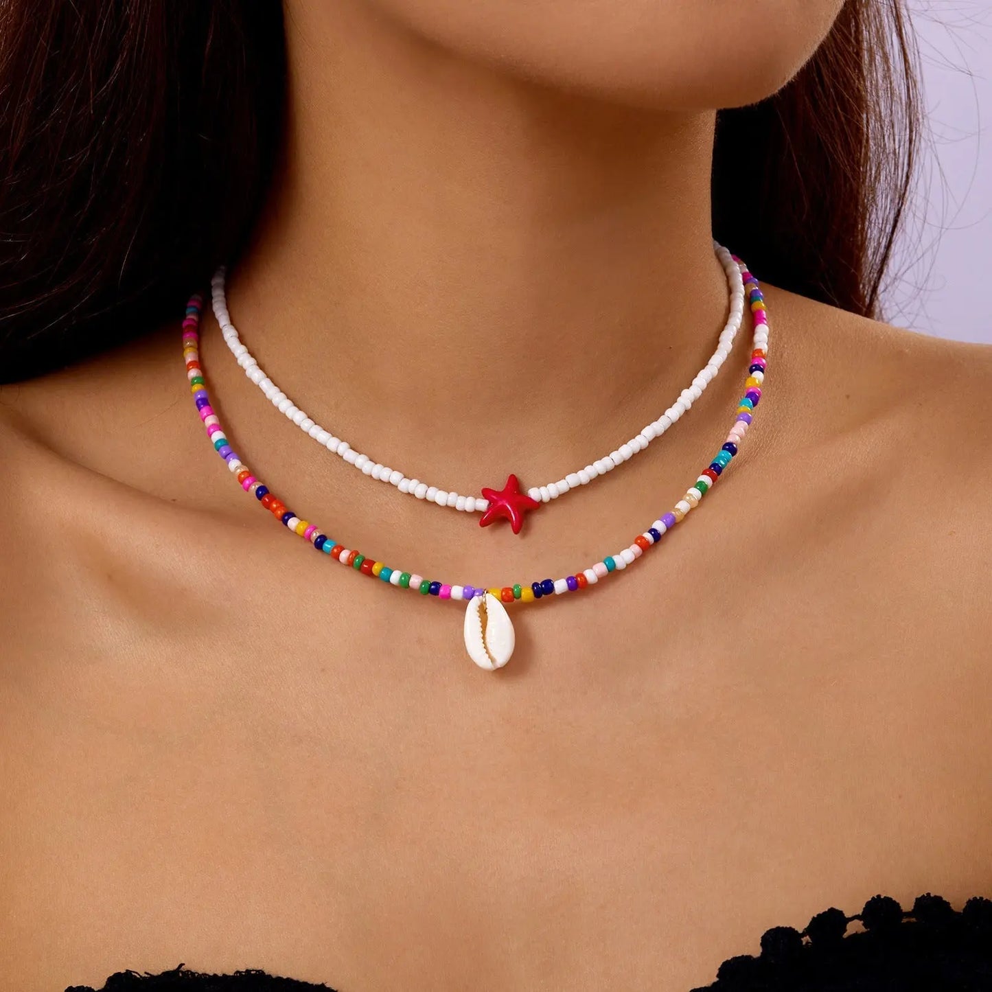 starfish necklace pearl multi-layer stacking necklace - Blade & Thread