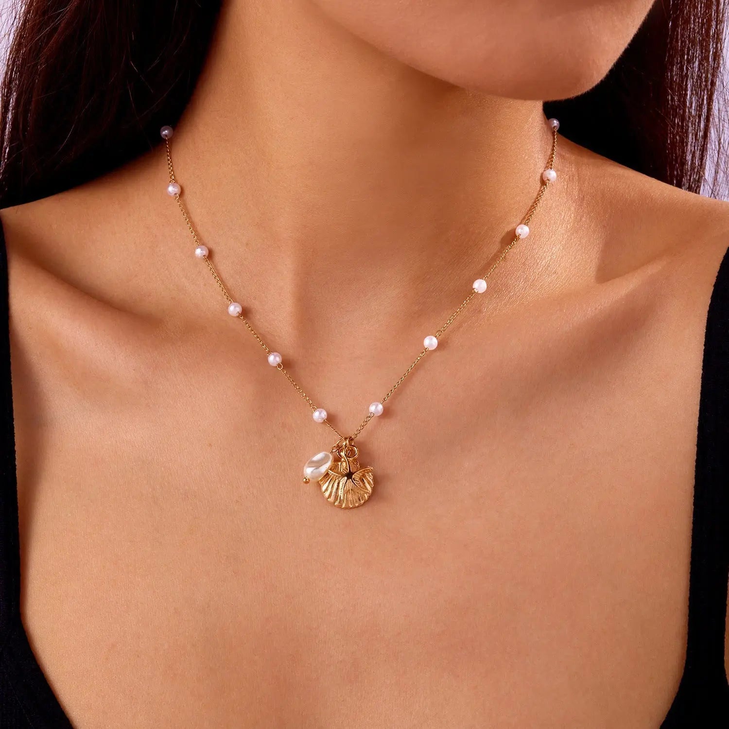 starfish necklace pearl multi-layer stacking necklace - Blade & Thread