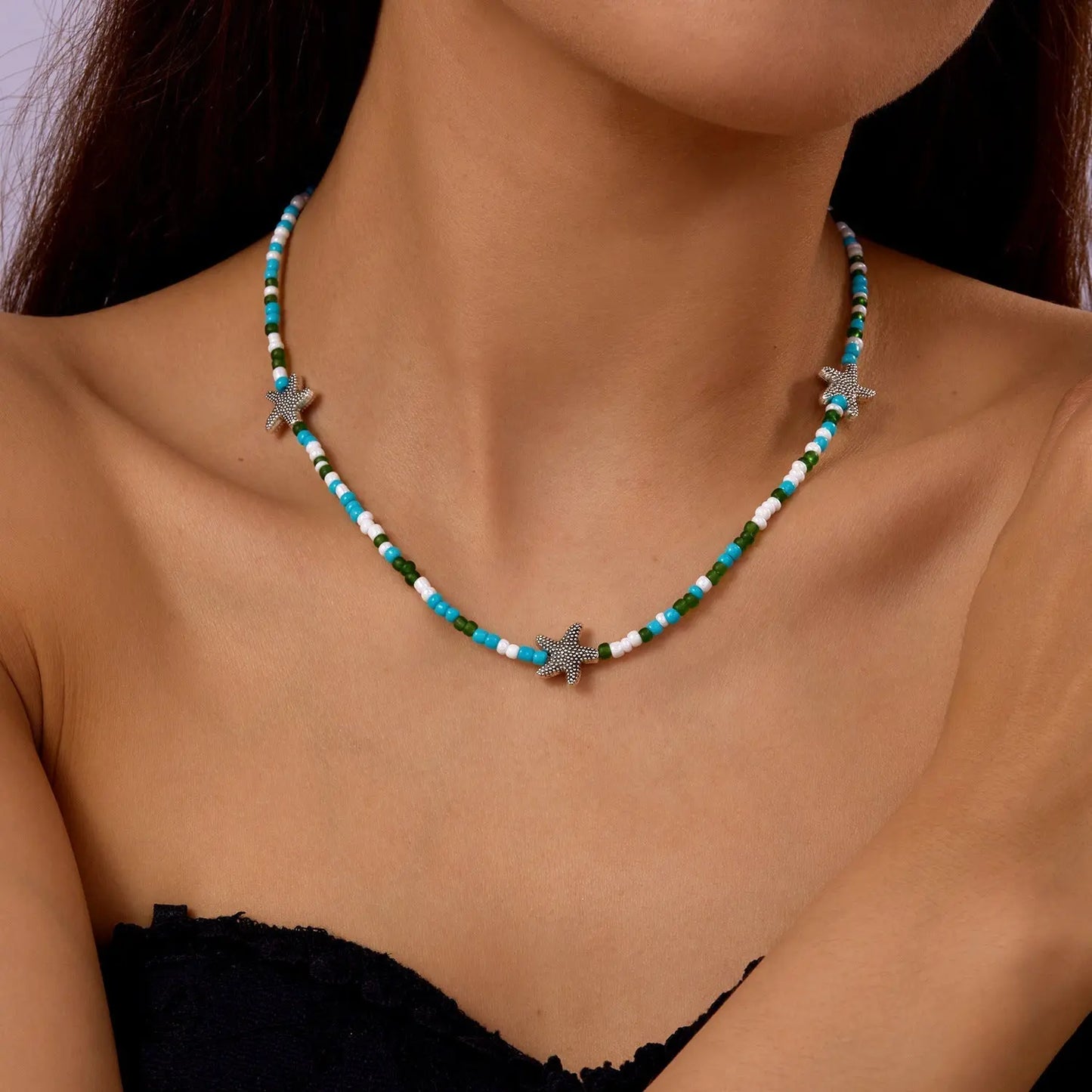 starfish necklace pearl multi-layer stacking necklace - Blade & Thread