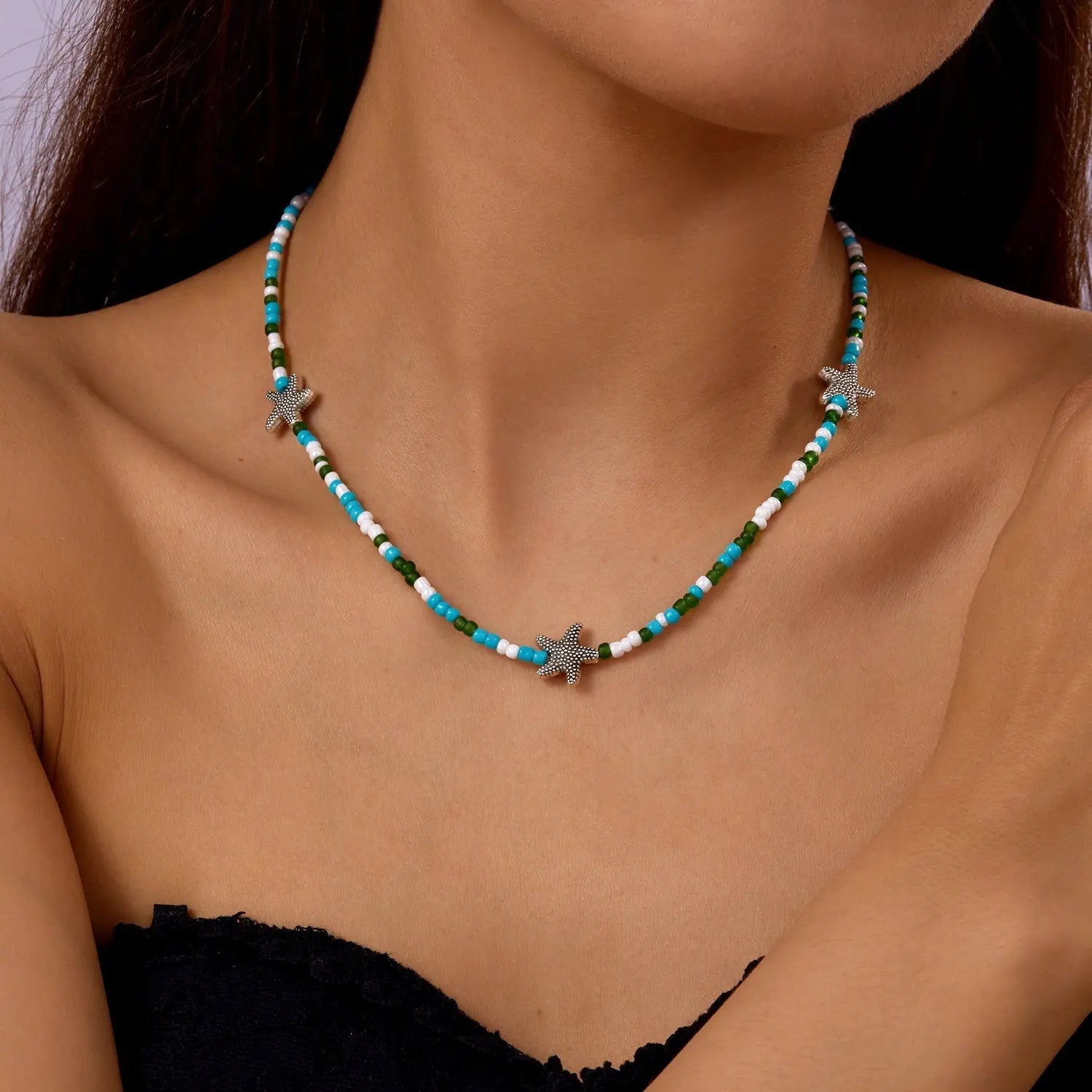 starfish necklace pearl multi-layer stacking necklace nowadaysfashion