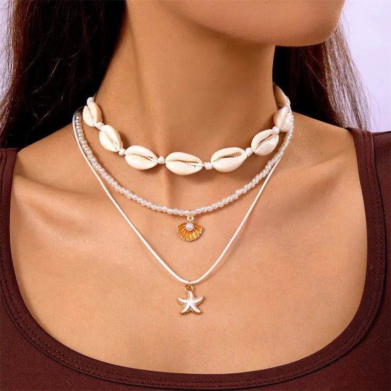starfish necklace pearl multi-layer stacking necklace - Blade & Thread