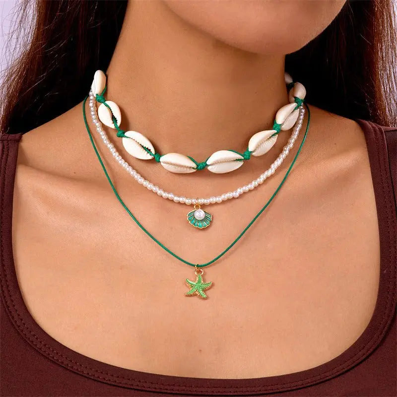 starfish necklace pearl multi-layer stacking necklace - Blade & Thread
