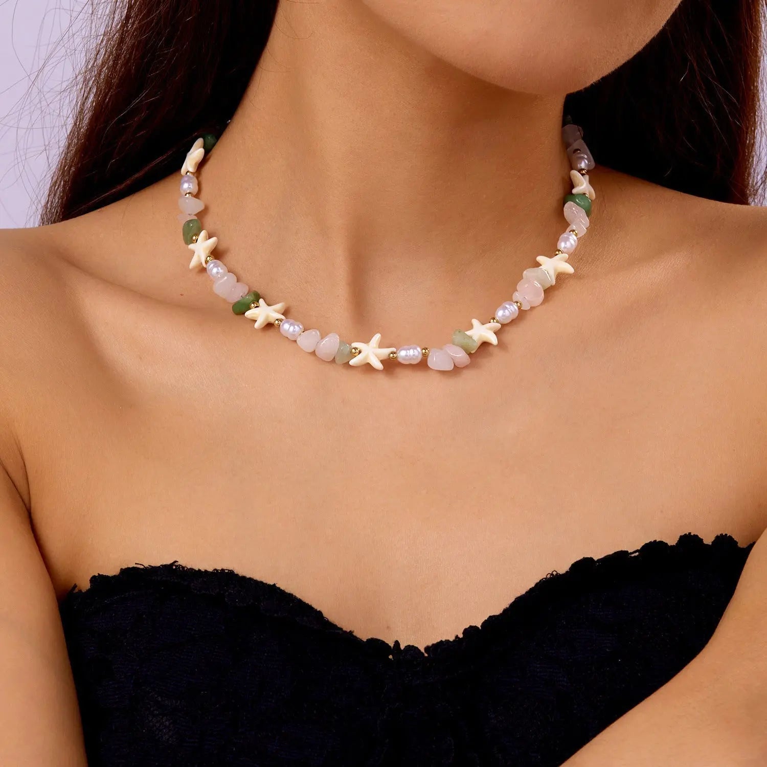 starfish necklace pearl multi-layer stacking necklace nowadaysfashion