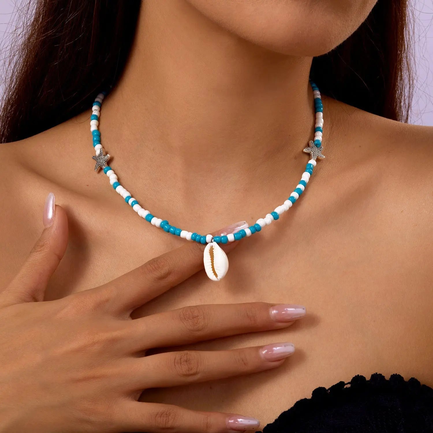 starfish necklace pearl multi-layer stacking necklace nowadaysfashion