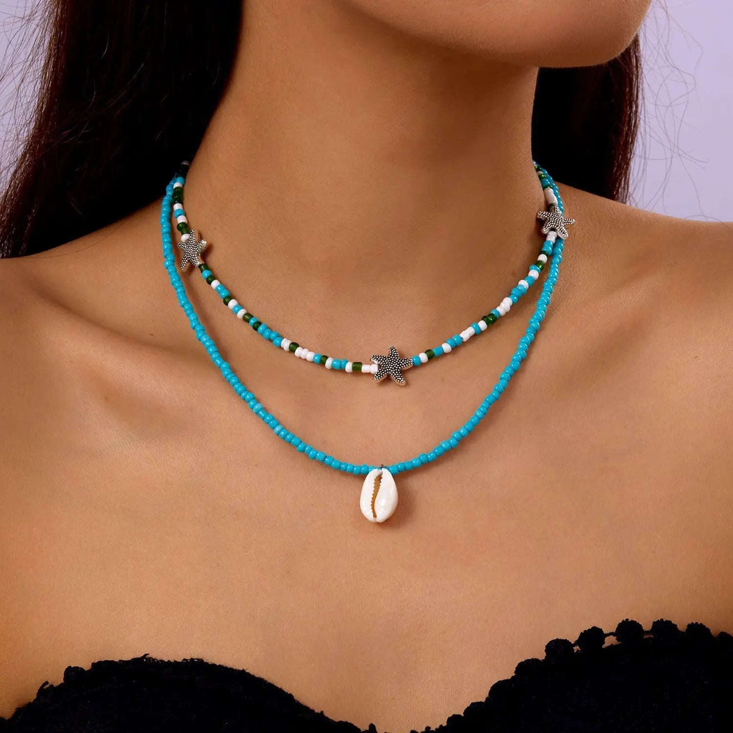 starfish necklace pearl multi-layer stacking necklace - Blade & Thread