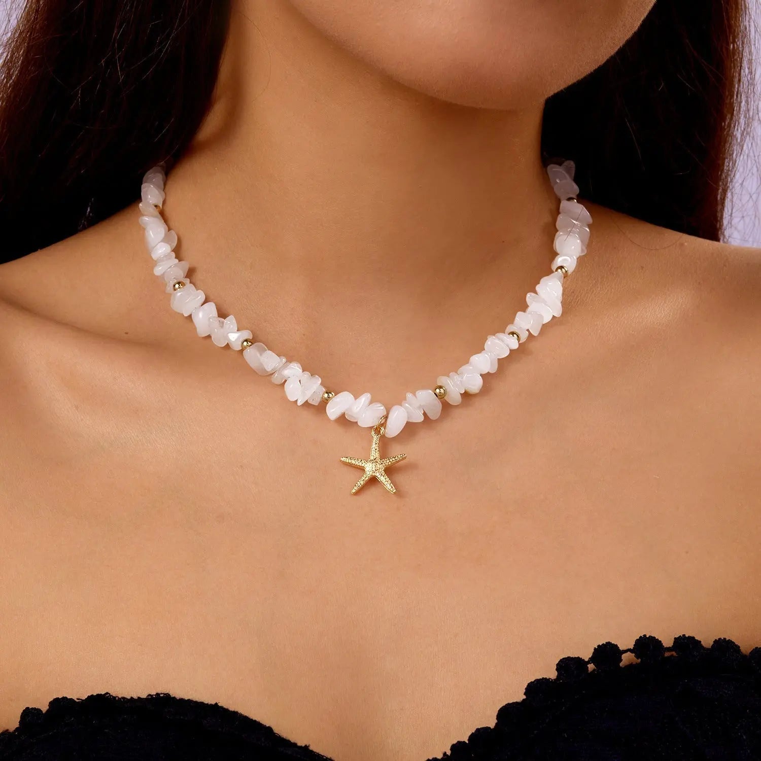starfish necklace pearl multi-layer stacking necklace nowadaysfashion