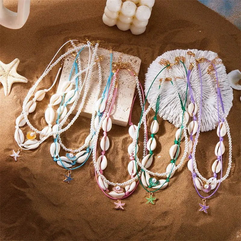 starfish necklace pearl multi-layer stacking necklace - Blade & Thread