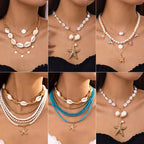 starfish necklace pearl multi-layer stacking necklace nowadaysfashion