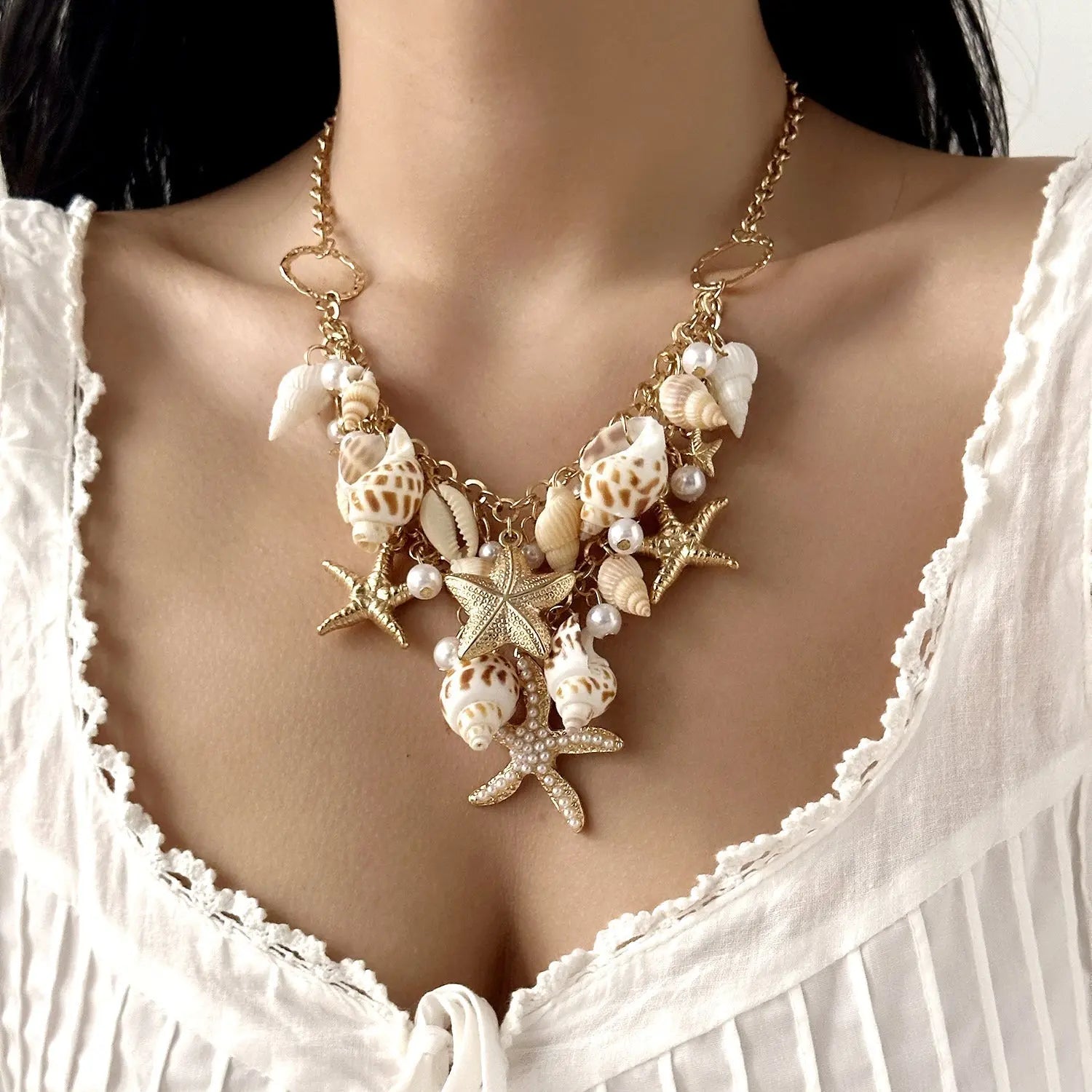 starfish necklace pearl multi-layer stacking necklace - Blade & Thread
