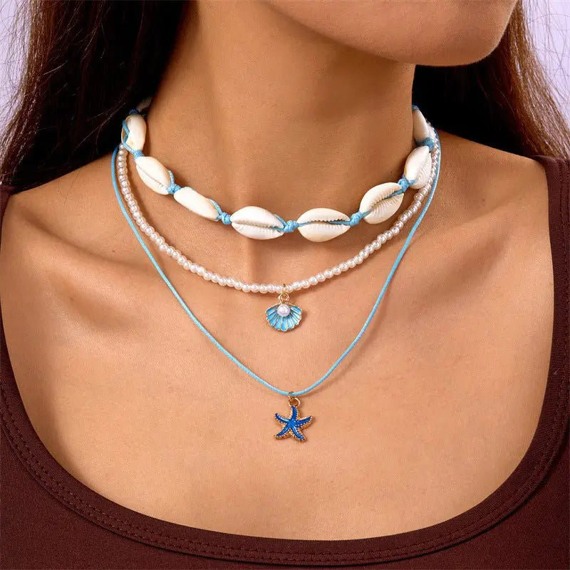 starfish necklace pearl multi-layer stacking necklace - Blade & Thread