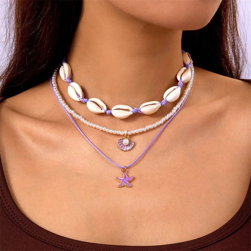 starfish necklace pearl multi-layer stacking necklace - Blade & Thread