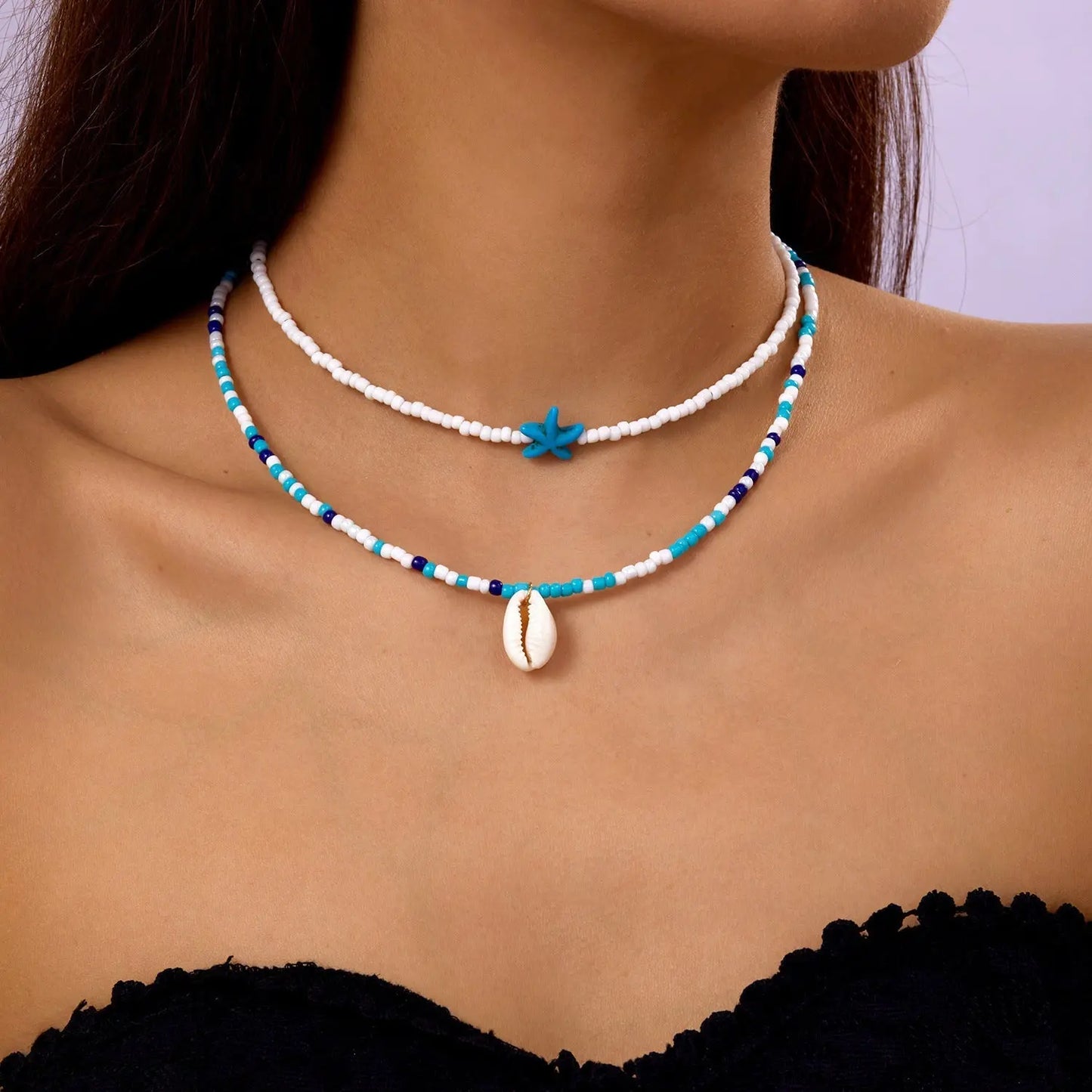 starfish necklace pearl multi-layer stacking necklace - Blade & Thread