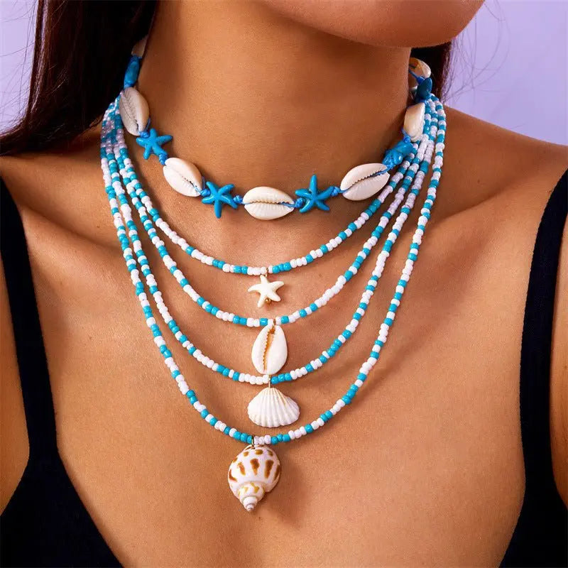starfish necklace pearl multi-layer stacking necklace - Blade & Thread