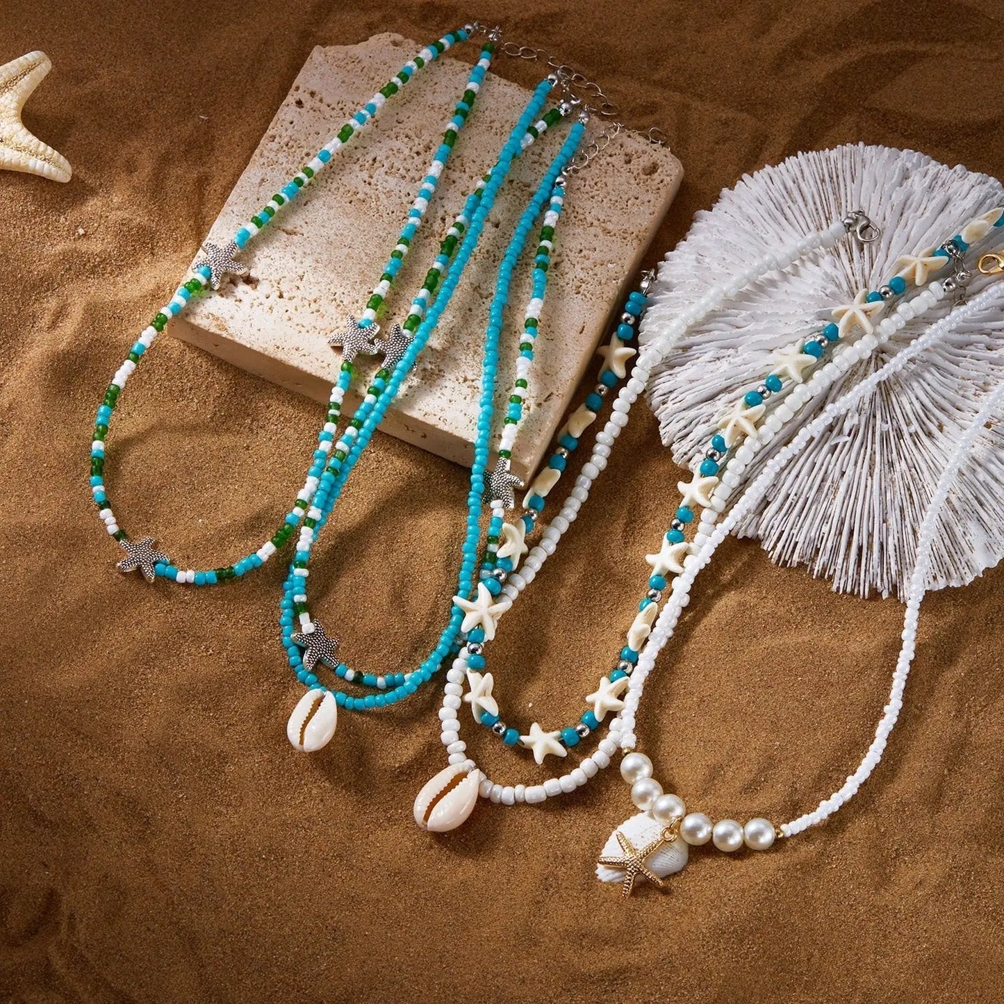 starfish necklace pearl multi-layer stacking necklace - Blade & Thread