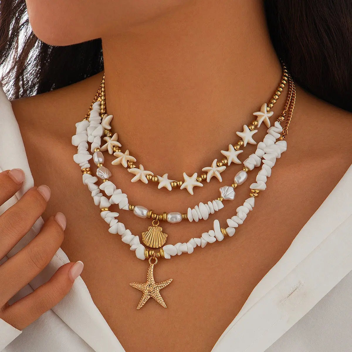 starfish necklace pearl shell necklace - Blade & Thread