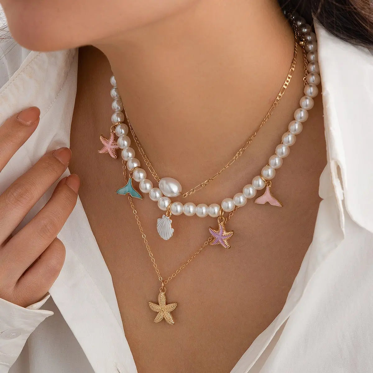 starfish necklace pearl shell necklace - Blade & Thread