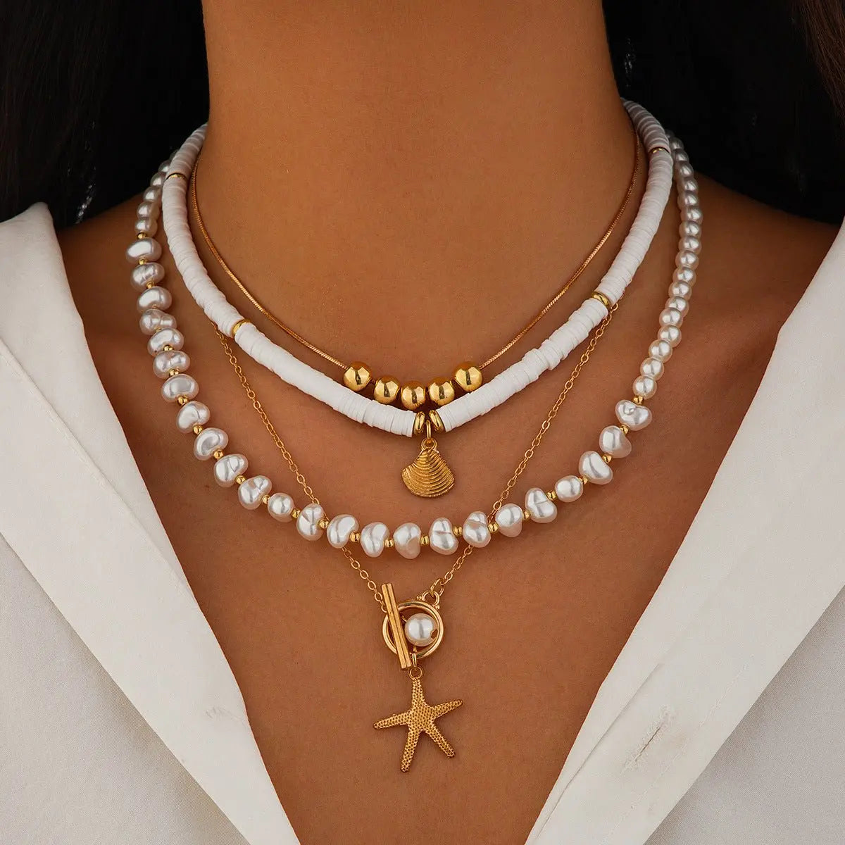 starfish necklace pearl shell necklace - Blade & Thread