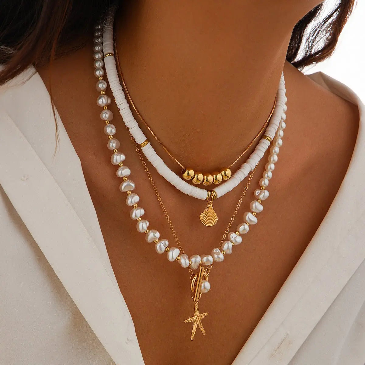 starfish necklace pearl shell necklace - Blade & Thread