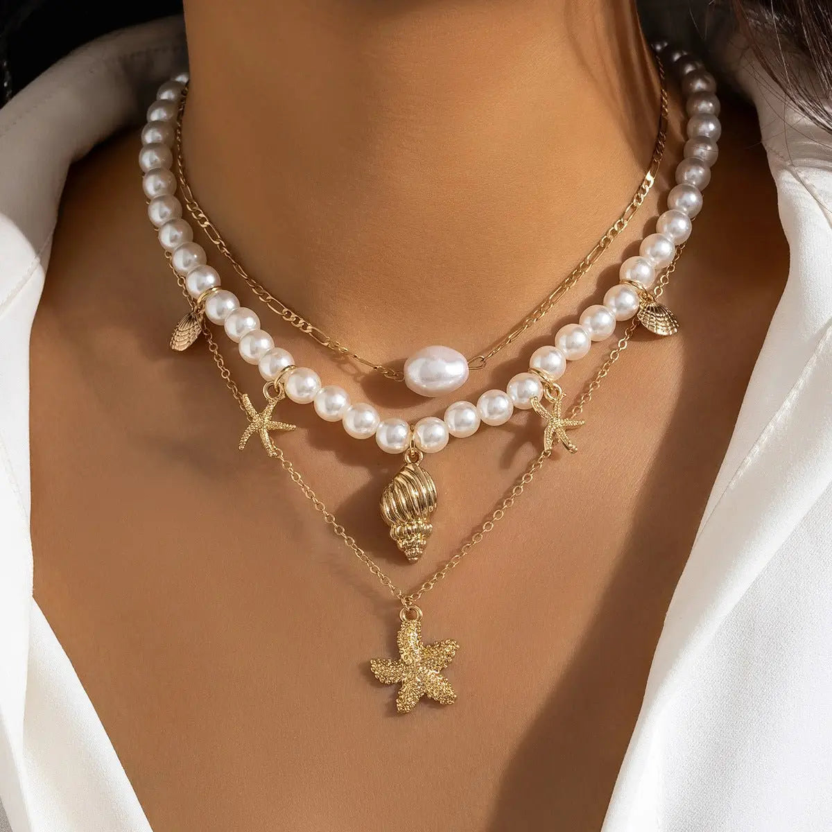 starfish necklace pearl shell necklace - Blade & Thread