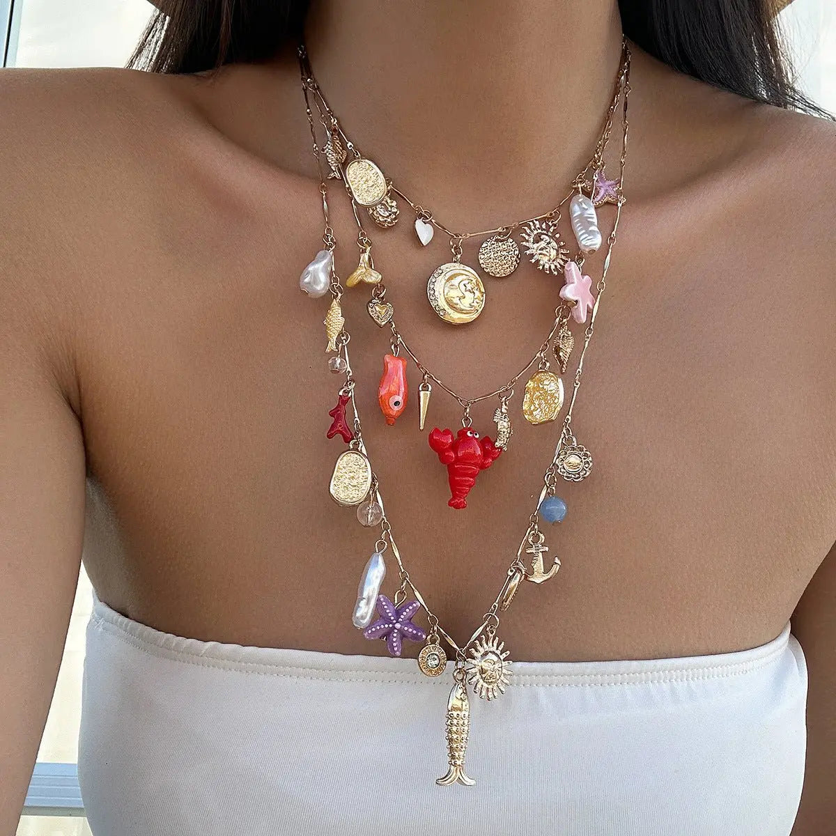 starfish necklace shell conch tassel multi-layer necklace - Blade & Thread