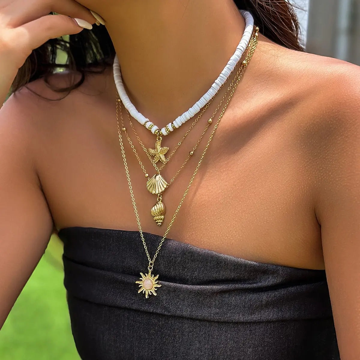 starfish necklace shell conch tassel multi-layer necklace - Blade & Thread